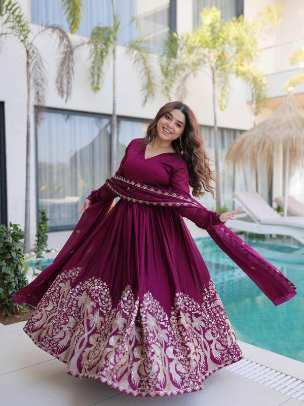 Rangoli Crush Sequins Embroidered Gown with Dupatta