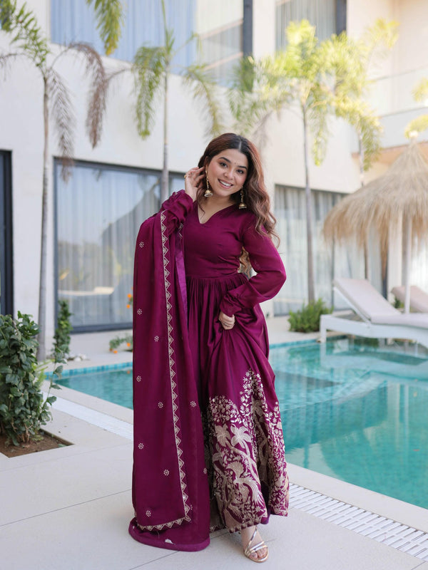 Rangoli Crush Sequins Embroidered Gown with Dupatta