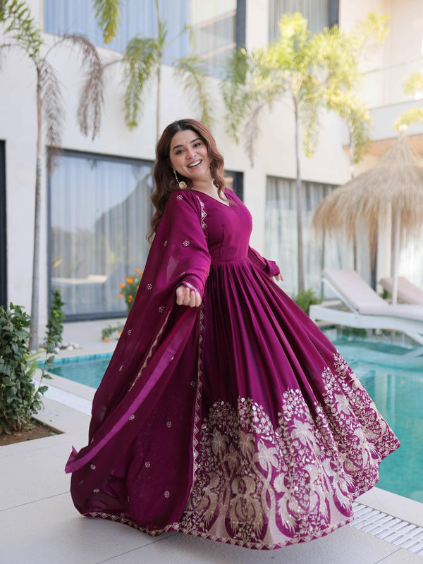 Rangoli Crush Sequins Embroidered Gown with Dupatta