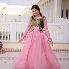Mal Chanderi Gown with Ice Velvet Beads Embroidered Koti