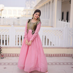 Mal Chanderi Gown with Ice Velvet Beads Embroidered Koti