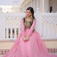 Mal Chanderi Gown with Ice Velvet Beads Embroidered Koti