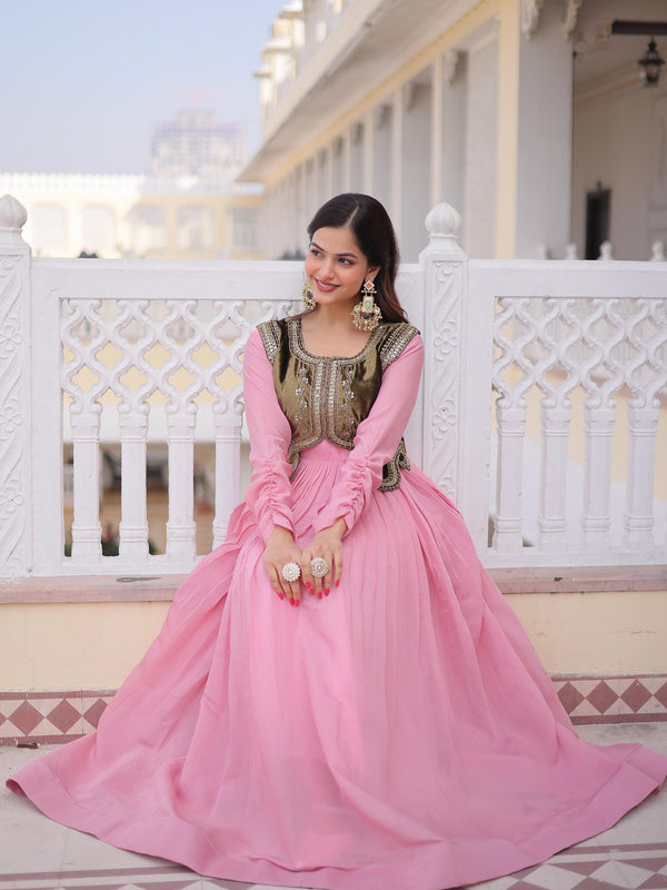Mal Chanderi Gown with Ice Velvet Beads Embroidered Koti