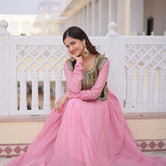 Mal Chanderi Gown with Ice Velvet Beads Embroidered Koti