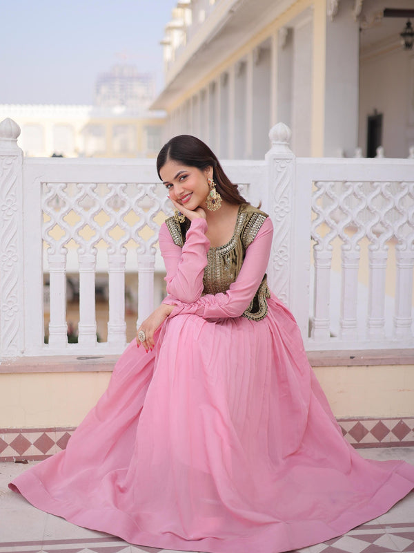 Mal Chanderi Gown with Ice Velvet Beads Embroidered Koti