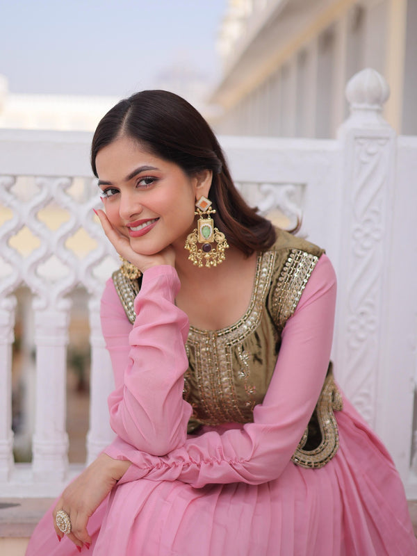 Mal Chanderi Gown with Ice Velvet Beads Embroidered Koti