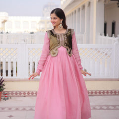 Mal Chanderi Gown with Ice Velvet Beads Embroidered Koti