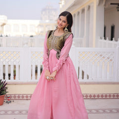 Mal Chanderi Gown with Ice Velvet Beads Embroidered Koti