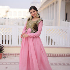 Mal Chanderi Gown with Ice Velvet Beads Embroidered Koti