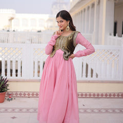 Mal Chanderi Gown with Ice Velvet Beads Embroidered Koti