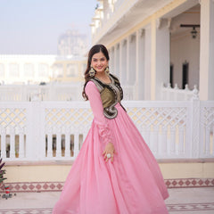 Mal Chanderi Gown with Ice Velvet Beads Embroidered Koti