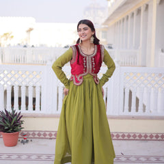 Mal Chanderi Gown with Ice Velvet Beads Embroidered Koti
