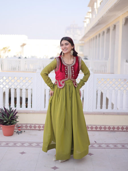 Mal Chanderi Gown with Ice Velvet Beads Embroidered Koti