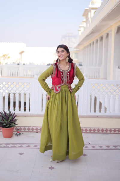 Mal Chanderi Gown with Ice Velvet Beads Embroidered Koti