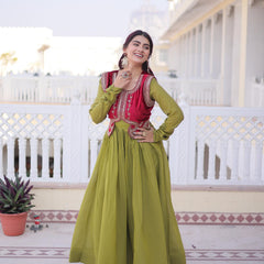 Mal Chanderi Gown with Ice Velvet Beads Embroidered Koti