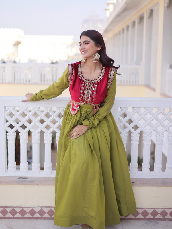 Mal Chanderi Gown with Ice Velvet Beads Embroidered Koti