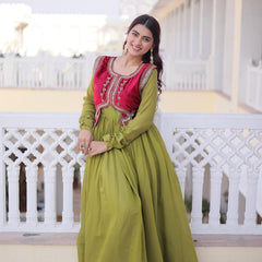 Mal Chanderi Gown with Ice Velvet Beads Embroidered Koti