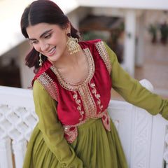 Mal Chanderi Gown with Ice Velvet Beads Embroidered Koti