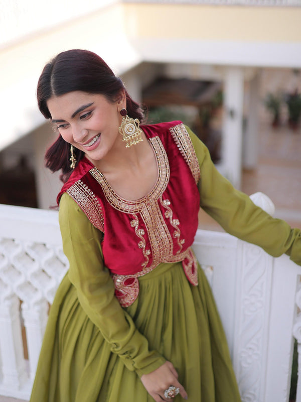 Mal Chanderi Gown with Ice Velvet Beads Embroidered Koti