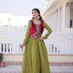 Mal Chanderi Gown with Ice Velvet Beads Embroidered Koti