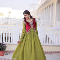 Mal Chanderi Gown with Ice Velvet Beads Embroidered Koti