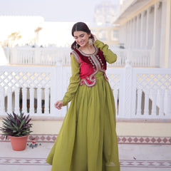 Mal Chanderi Gown with Ice Velvet Beads Embroidered Koti