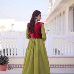Mal Chanderi Gown with Ice Velvet Beads Embroidered Koti