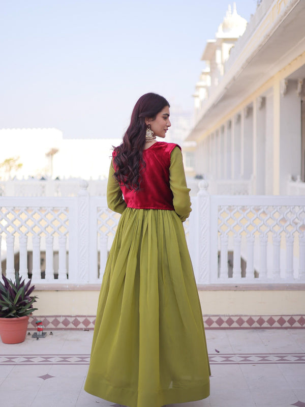 Mal Chanderi Gown with Ice Velvet Beads Embroidered Koti
