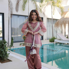Salasa Mirror Lace Embroidered Top-Pant with Batwa