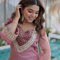 Salasa Mirror Lace Embroidered Top-Pant with Batwa