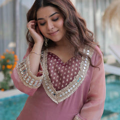 Salasa Mirror Lace Embroidered Top-Pant with Batwa