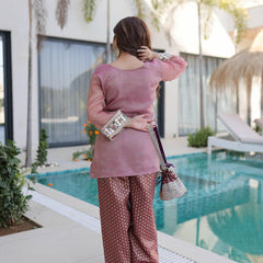 Salasa Mirror Lace Embroidered Top-Pant with Batwa