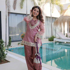 Salasa Mirror Lace Embroidered Top-Pant with Batwa