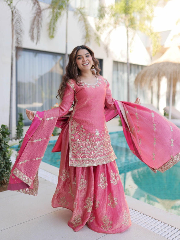 Fendi Crush Zari Sequins Embroidered Palazzo Set with Dupatta