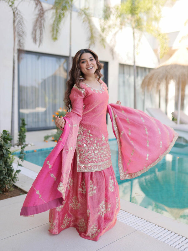 Fendi Crush Zari Sequins Embroidered Palazzo Set with Dupatta