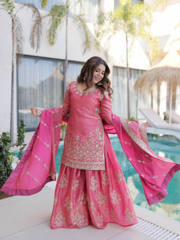 Fendi Crush Zari Sequins Embroidered Palazzo Set with Dupatta