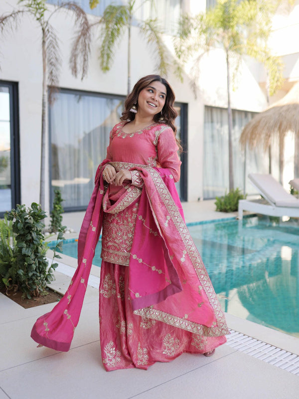 Fendi Crush Zari Sequins Embroidered Palazzo Set with Dupatta
