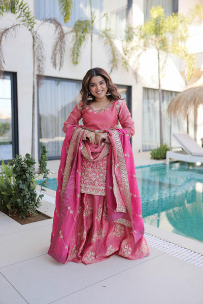 Fendi Crush Zari Sequins Embroidered Palazzo Set with Dupatta