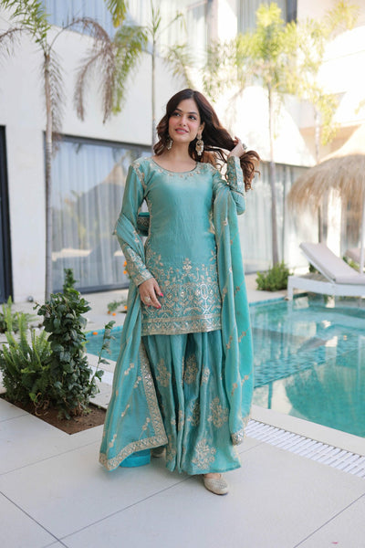 Fendi Crush Zari Sequins Embroidered Palazzo Set with Dupatta