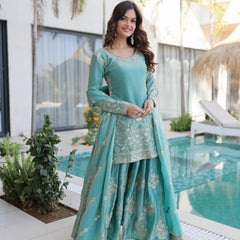 Fendi Crush Zari Sequins Embroidered Palazzo Set with Dupatta
