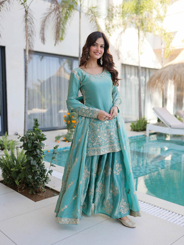 Fendi Crush Zari Sequins Embroidered Palazzo Set with Dupatta