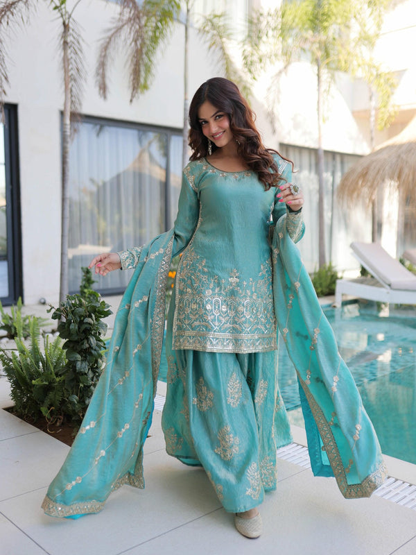 Fendi Crush Zari Sequins Embroidered Palazzo Set with Dupatta