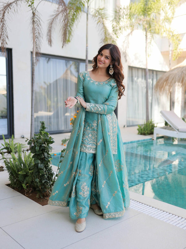 Fendi Crush Zari Sequins Embroidered Palazzo Set with Dupatta