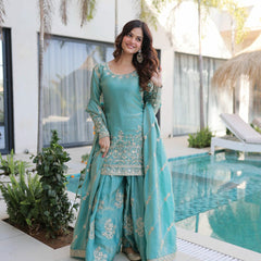 Fendi Crush Zari Sequins Embroidered Palazzo Set with Dupatta