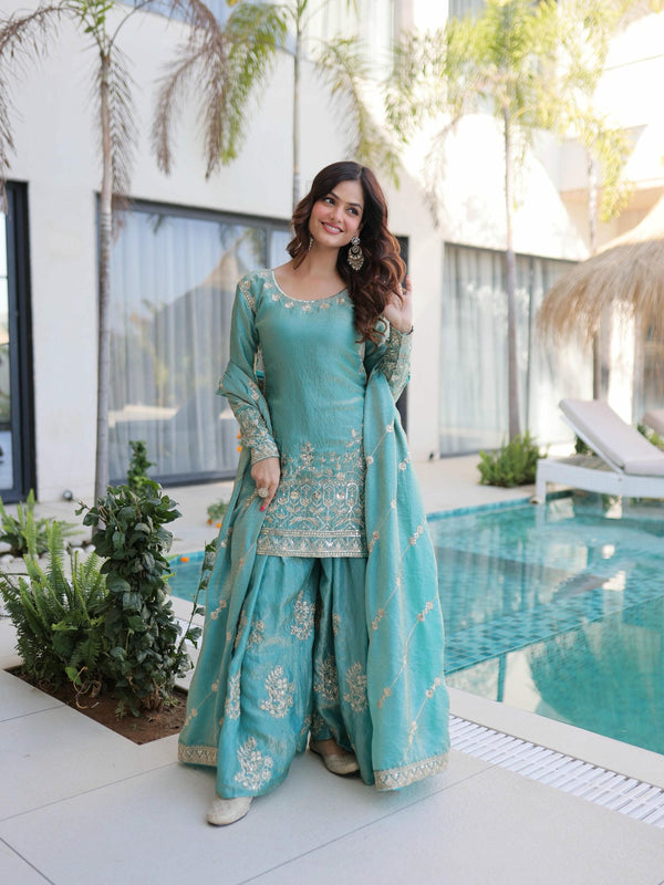 Fendi Crush Zari Sequins Embroidered Palazzo Set with Dupatta