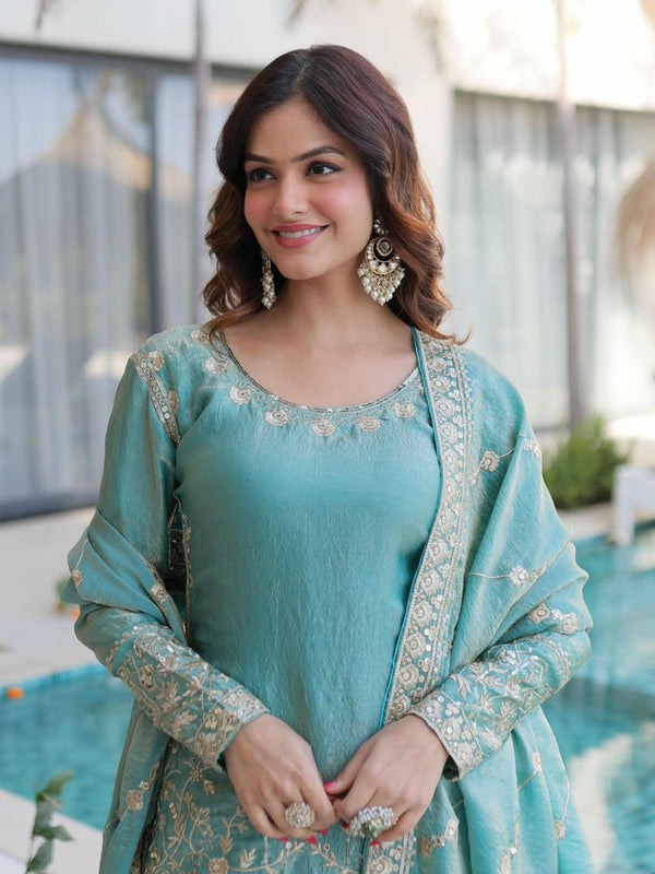 Fendi Crush Zari Sequins Embroidered Palazzo Set with Dupatta