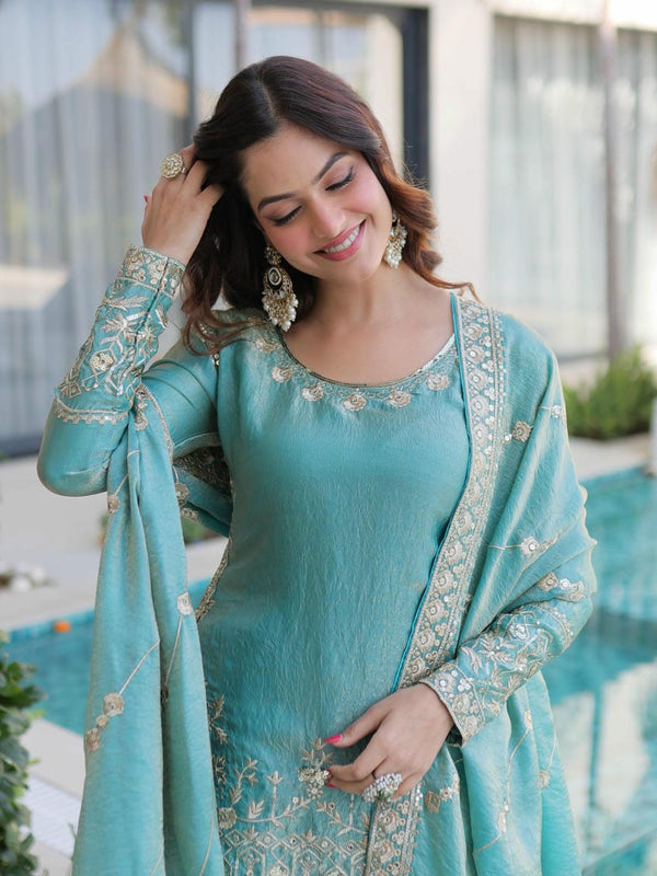 Fendi Crush Zari Sequins Embroidered Palazzo Set with Dupatta