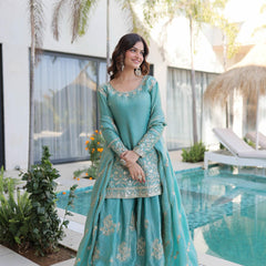 Fendi Crush Zari Sequins Embroidered Palazzo Set with Dupatta
