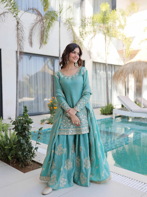 Fendi Crush Zari Sequins Embroidered Palazzo Set with Dupatta