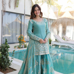 Fendi Crush Zari Sequins Embroidered Palazzo Set with Dupatta